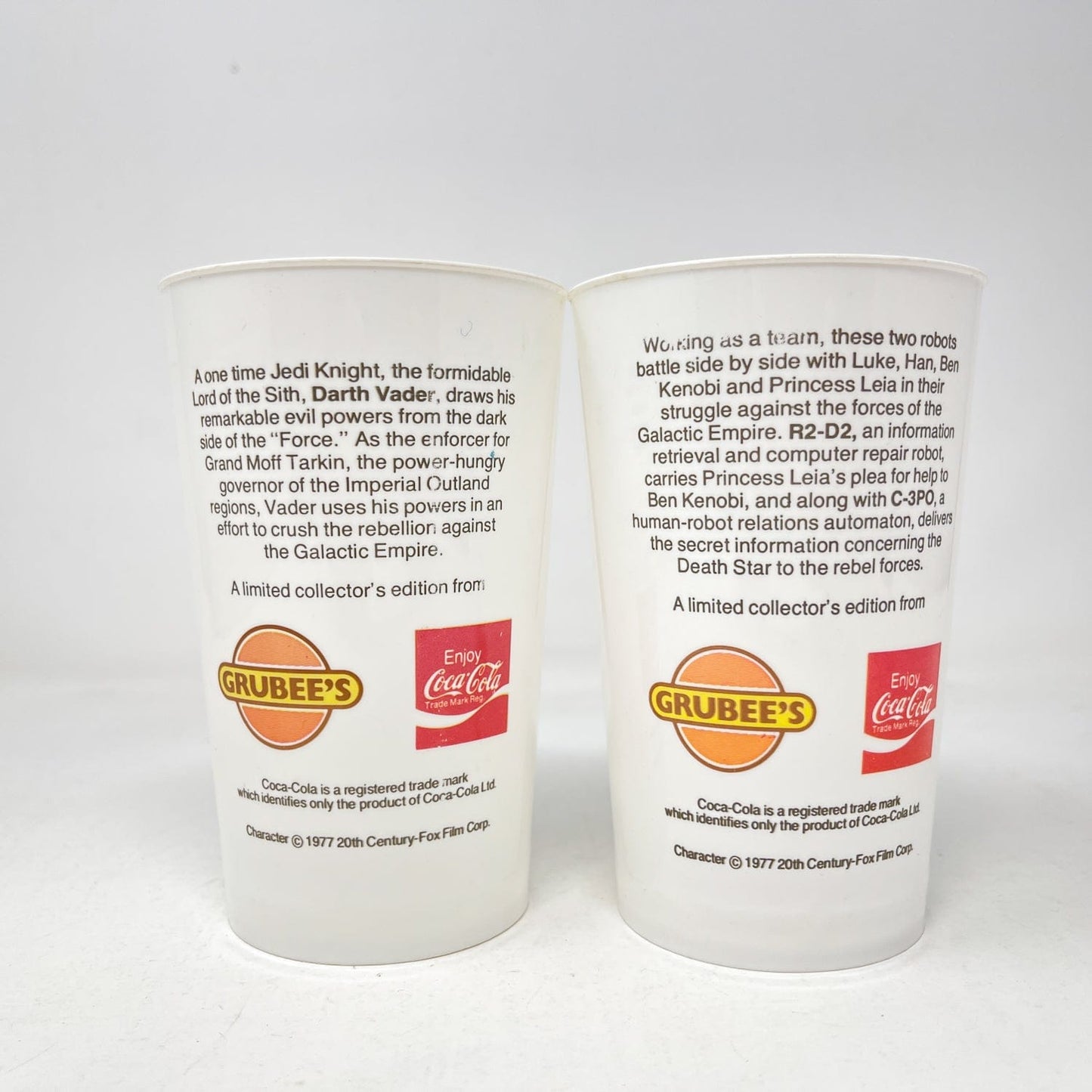 Vintage Coca-Cola Star Wars Non-Toy Canadian Grubee's Coca-Cola Cups - Complete Set of 2