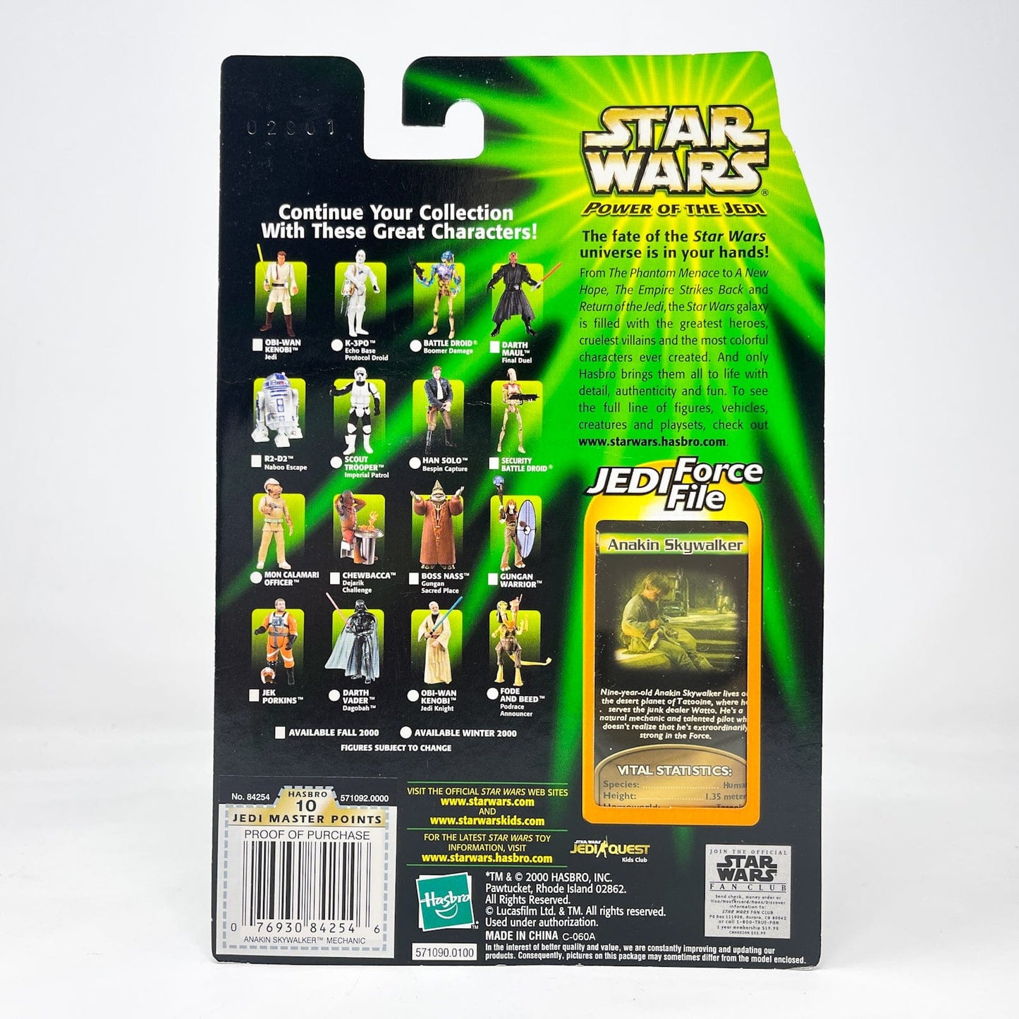 Vintage Hasbro Star Wars Mid MOC Anakin Skywalker (Mechanic) - Hasbro Power of the Jedi POTJ (2000)
