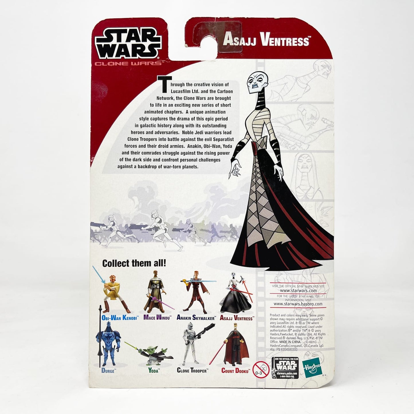 Vintage Hasbro Star Wars Mid MOC Asajj Ventress (2003) - Hasbro Tarkovsky Clone Wars Animated Figure MOC