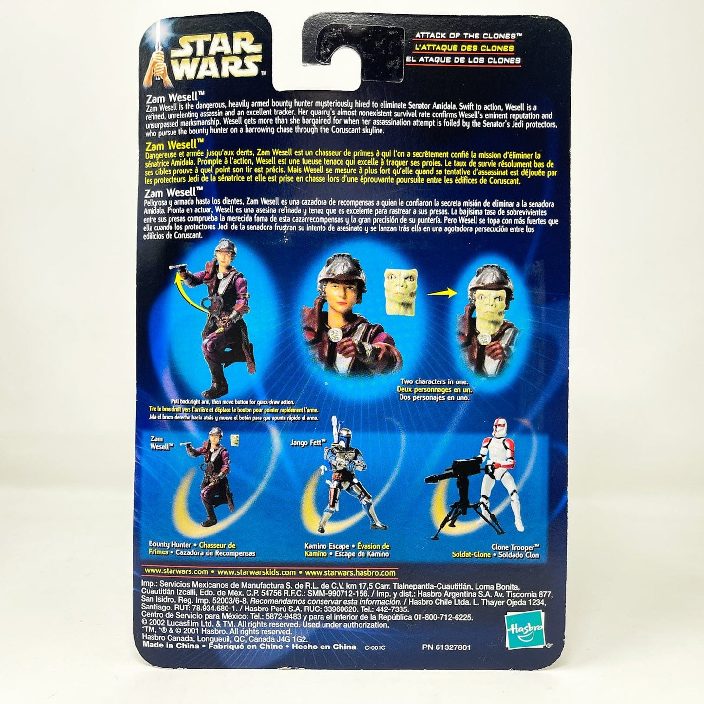 Vintage Hasbro Star Wars Mid MOC Zam Wesell (Bounty Hunter) #02-18 - Hasbro SAGA Series 3.75"