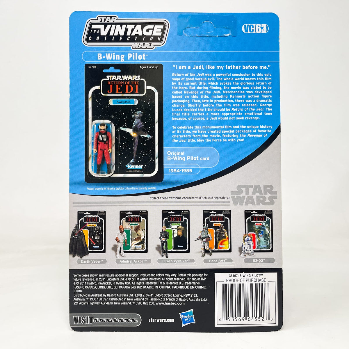 Vintage Hasbro Star Wars Vintage Collection Carded VC063 B-Wing Pilot (Keyan Farlander) Revenge Cardback - Hasbro Vintage Collection (2011)