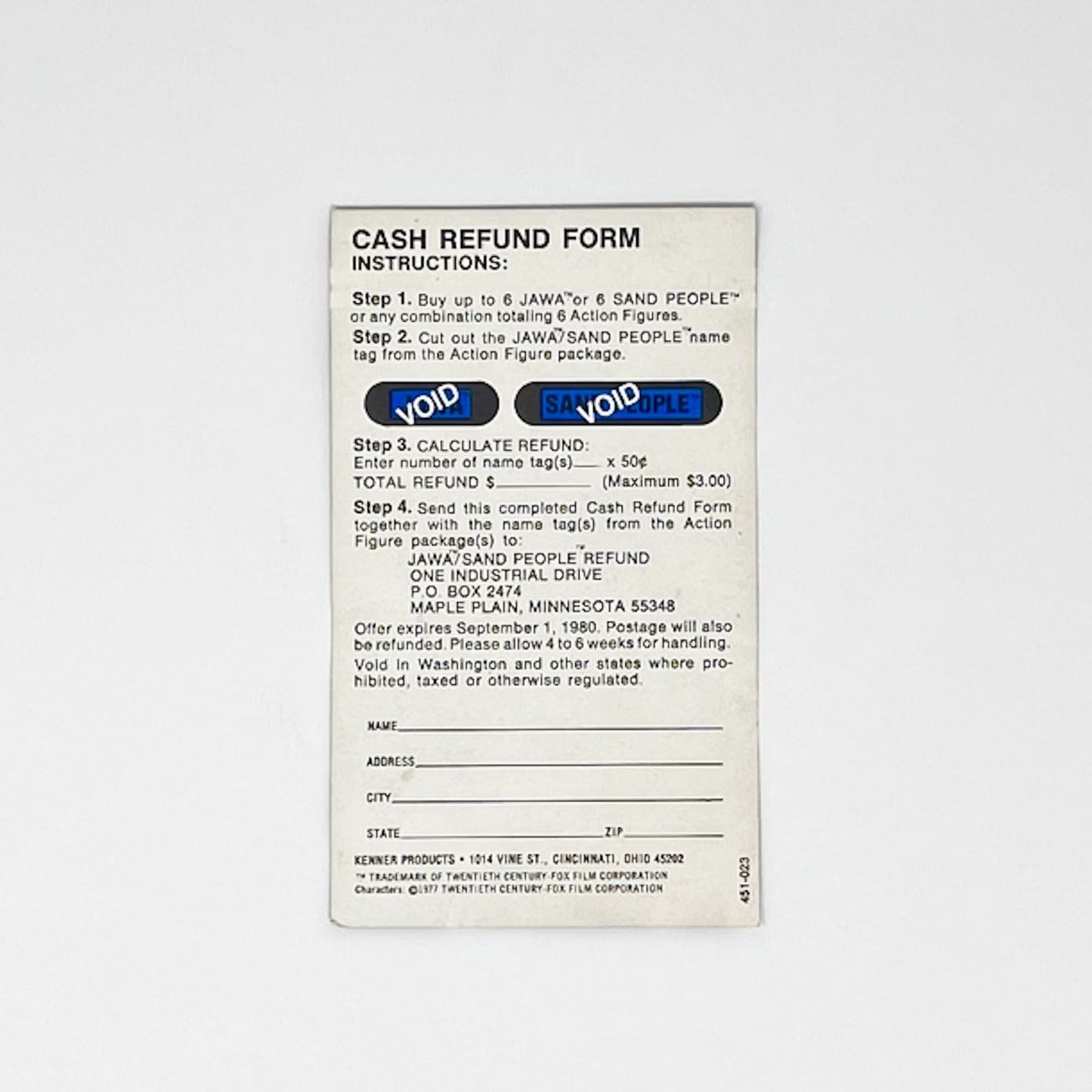 Vintage Kenner Star Wars Vintage Paper Kenner Tusken Raider Cash Refund Insert (1979)