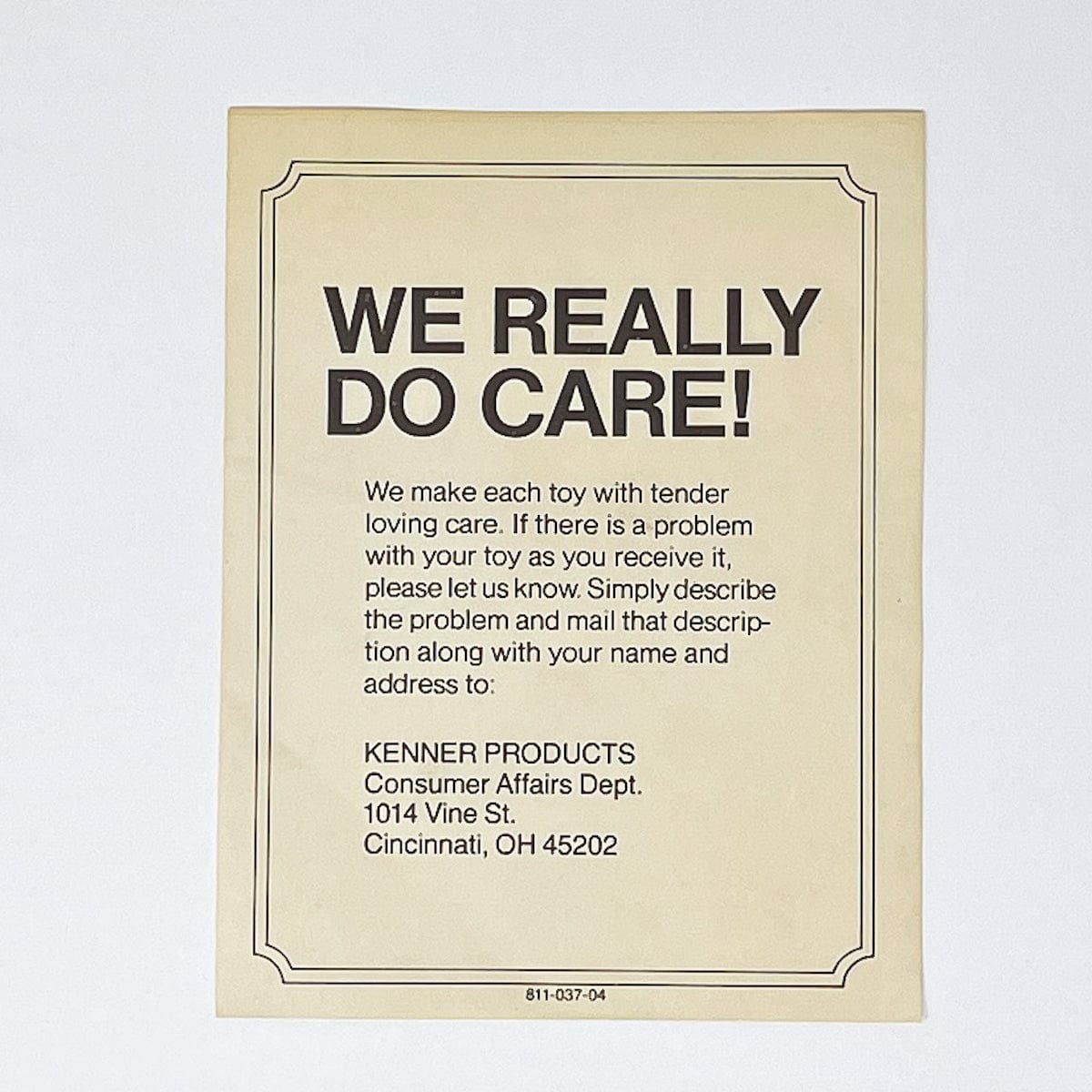 Vintage Kenner Star Wars Paper We Really Do Care Insert - Kenner Vintage Paperwork