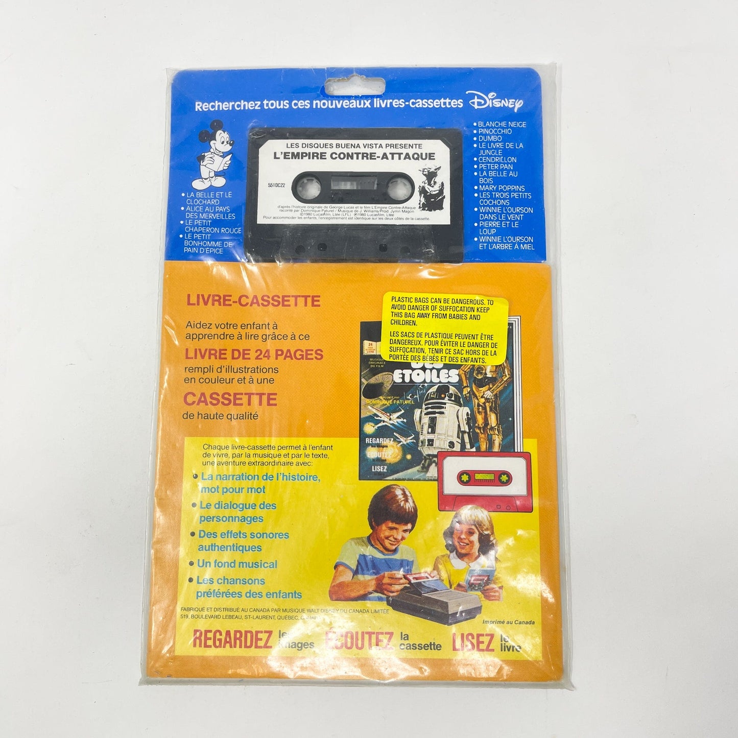 Vintage Buena Vista Star Wars Vinyl L'Empire Contre Attack Read-A-Long Book & Tape - Sealed Canadian