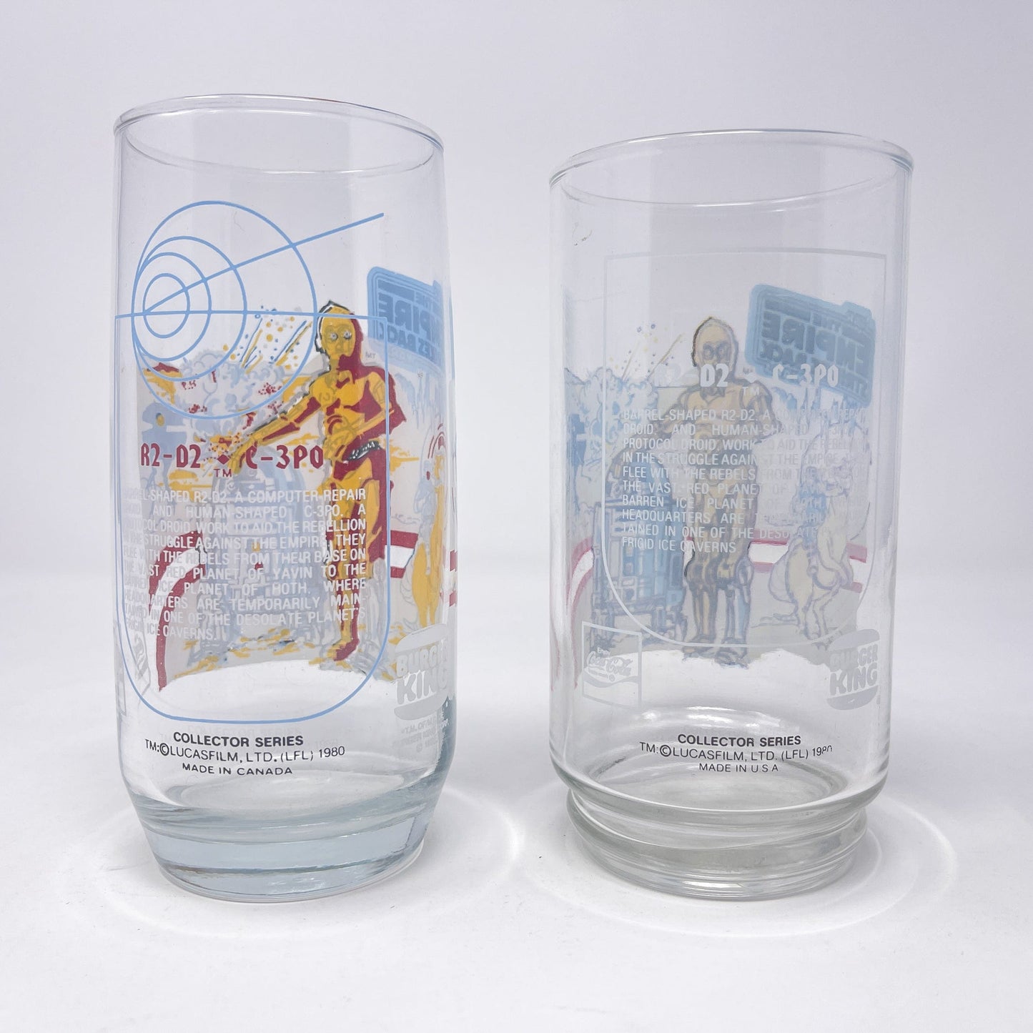Vintage Burger King Star Wars Non-Toy Burger King BUTTON BOTTOM Empire Strikes Back Glasses - Set of 4