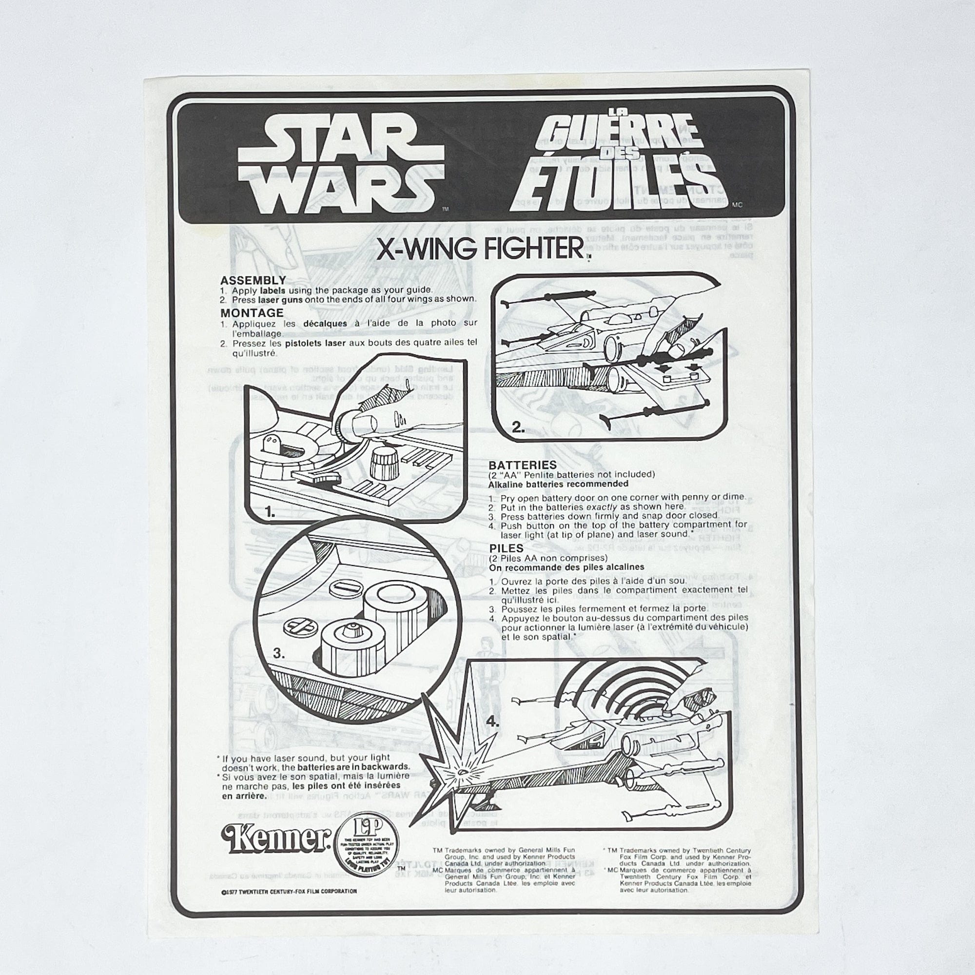 X-Wing Star Wars Instructions - Kenner Canada Manual Vintage – 4th