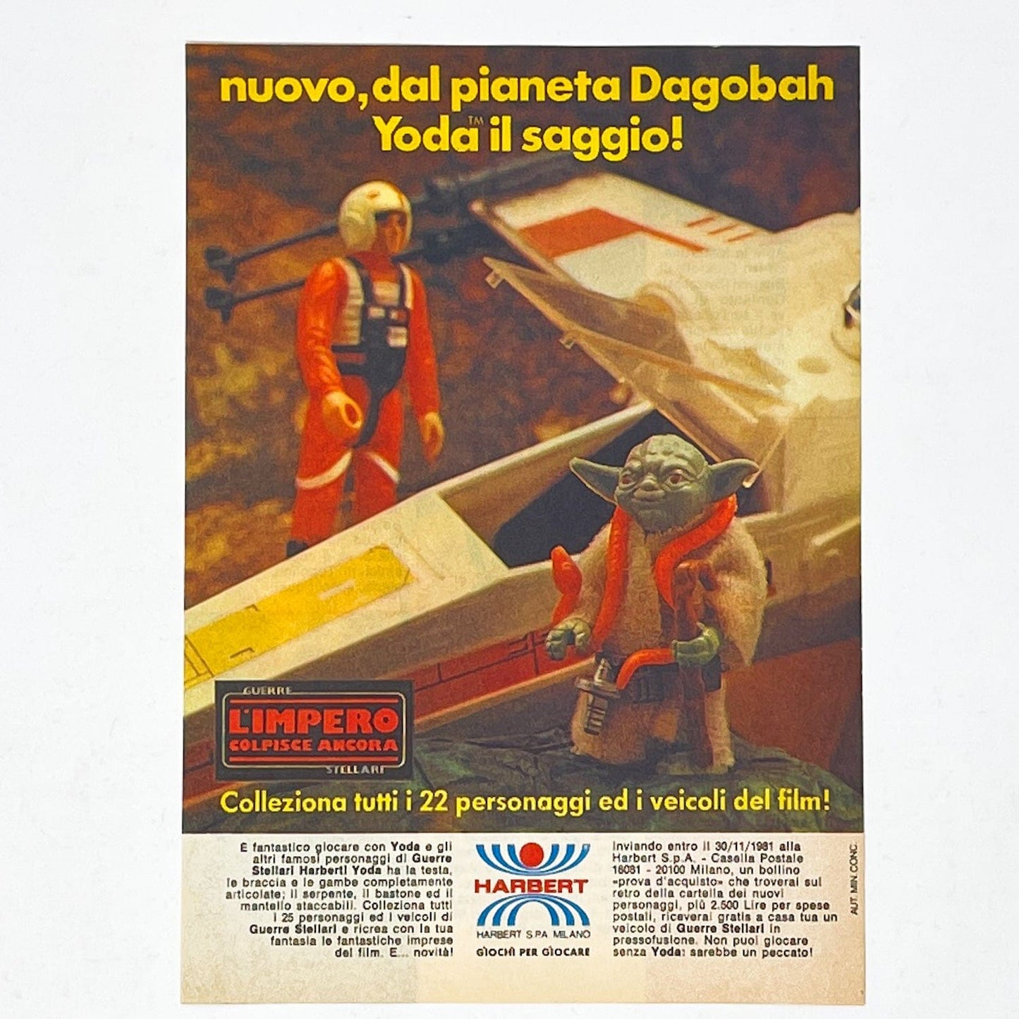 Vintage Meccano Star Wars Ads Harbert ESB Yoda Print Ad - Italy (1980)