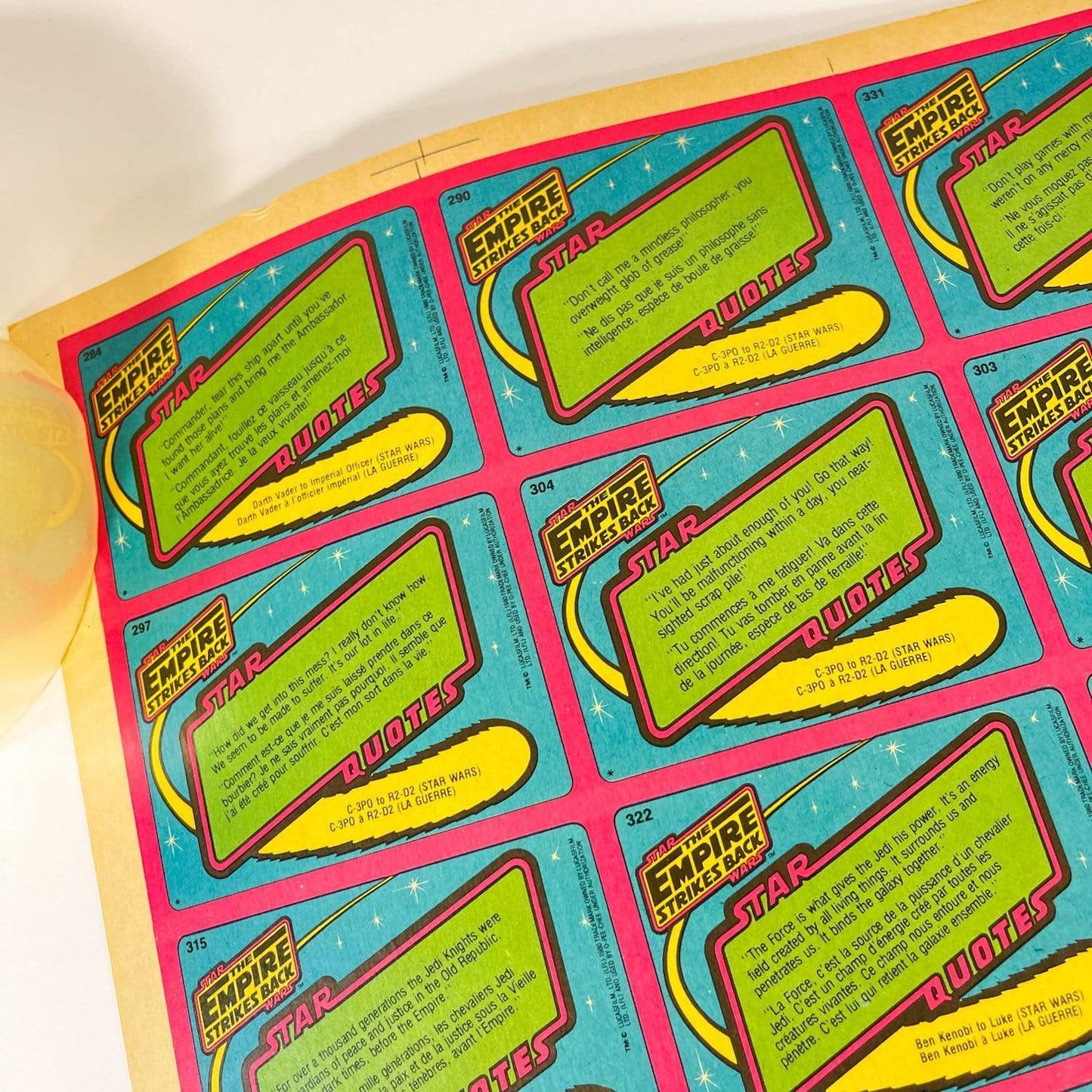 Vintage O-Pee-Chee Star Wars Trading Cards O-Pee-Chee Empire Strikes Back Series 3 - Uncut Sheet