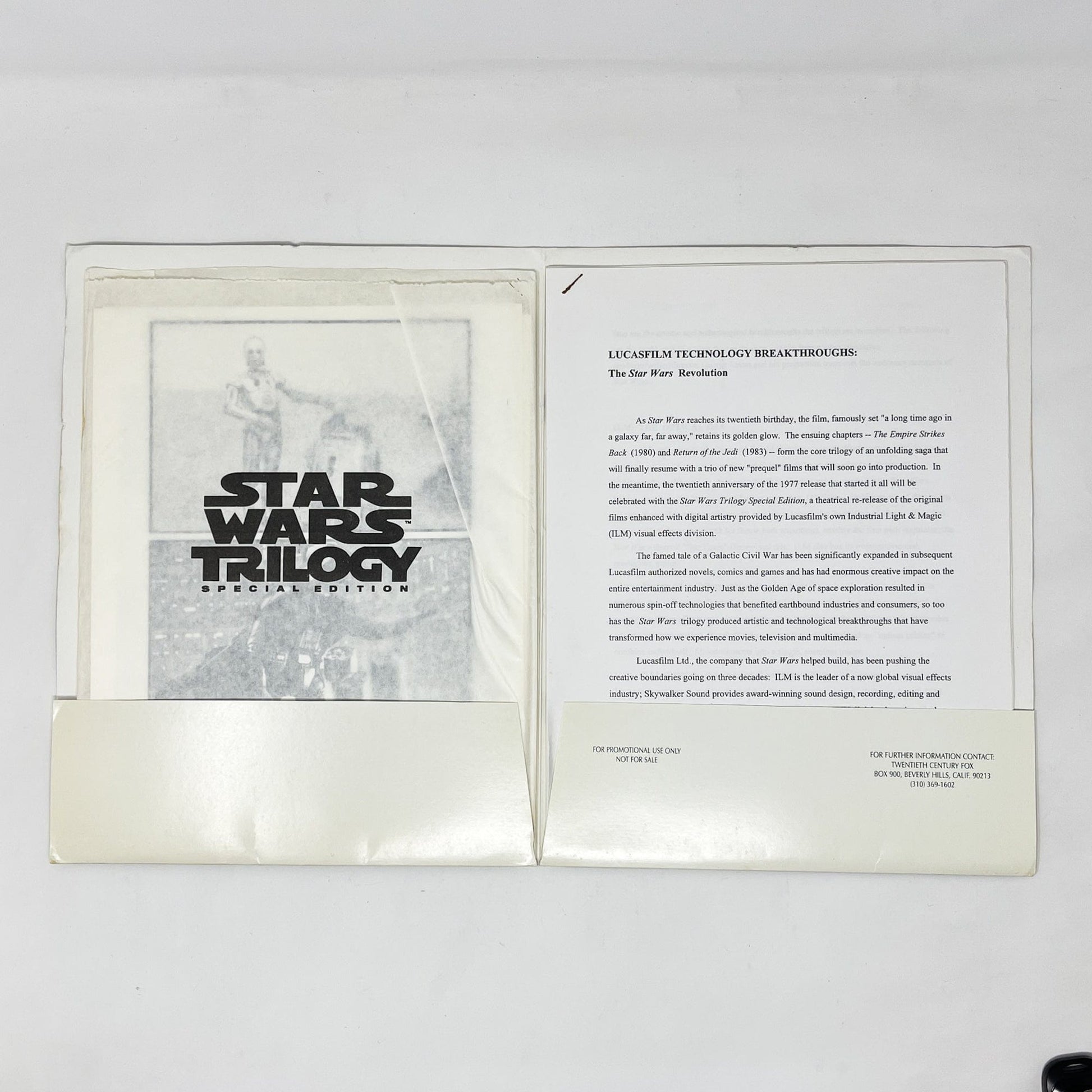 Vintage 20th Century Fox Star Wars Non-Toy Star Wars Special Edition Movie Press Kit 1996