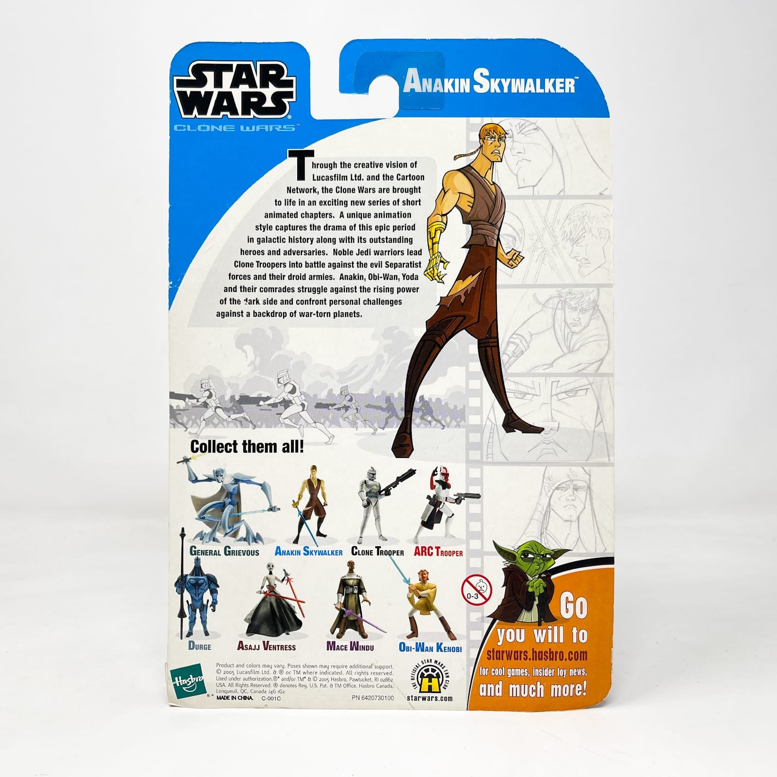 Vintage Hasbro Star Wars Mid MOC Anakin Skywalker - Battle Damage (2005) - Hasbro Tarkovsky Clone Wars Animated Figure MOC