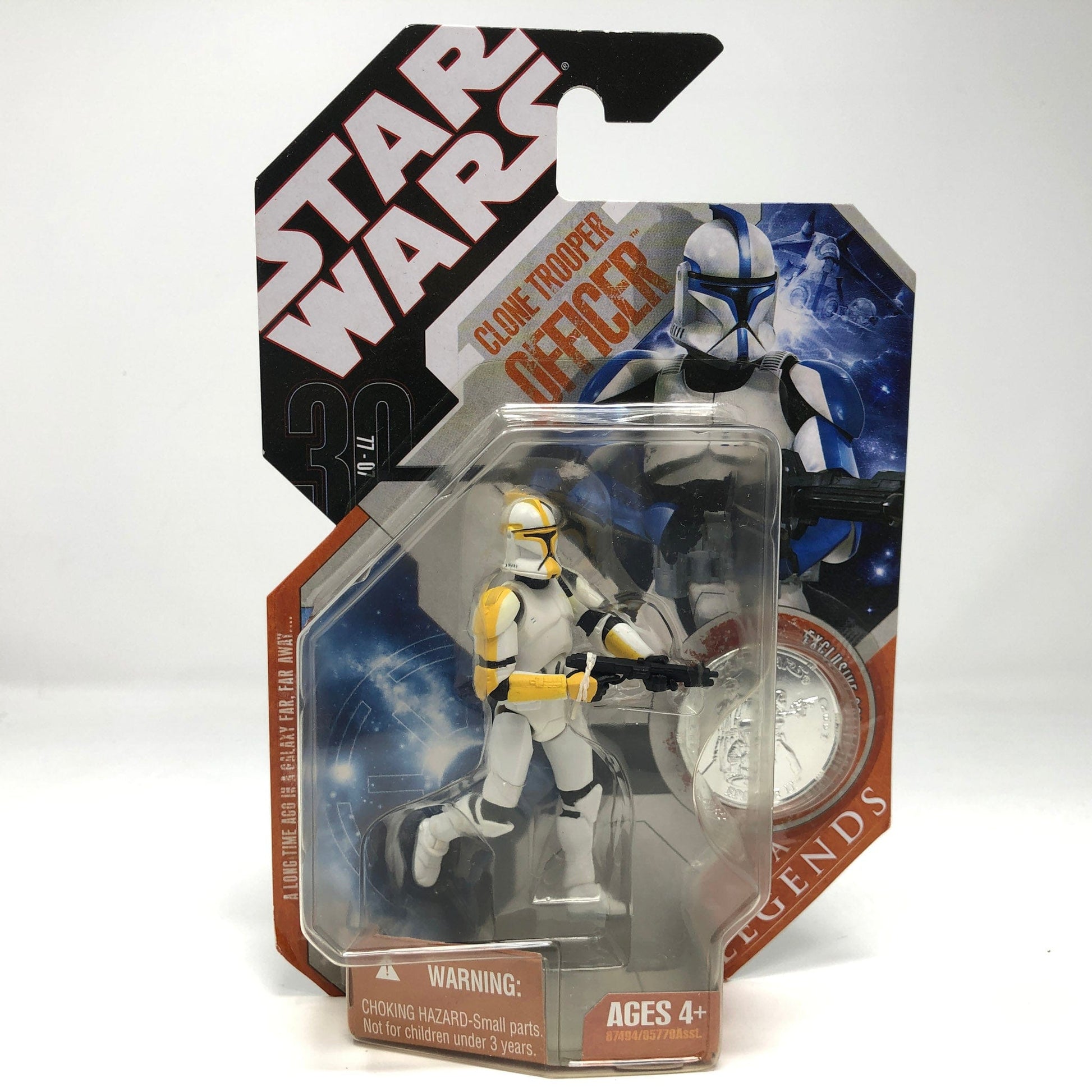 Vintage Hasbro Star Wars Mid MOC Clone Trooper Officer (Commander) with Silver Coin - 2007 Hasbro Saga Legends Collection