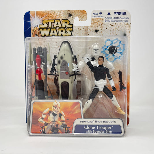 Vintage Hasbro Star Wars Mid MOC Clone Trooper with Speeder Bike - Hasbro Clone Wars Animated  (2003)