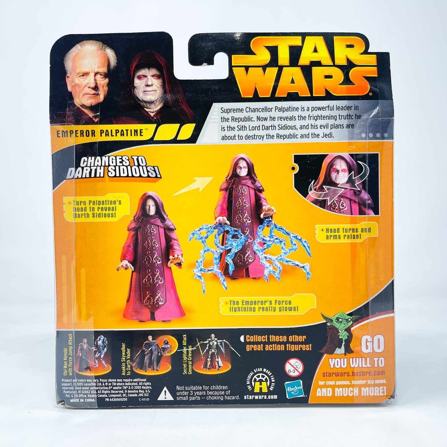 Vintage Hasbro Star Wars Mid MOC Emperor Palpatine with Glowing Force Lightning - Hasbro 2005 Revenge of the Sith