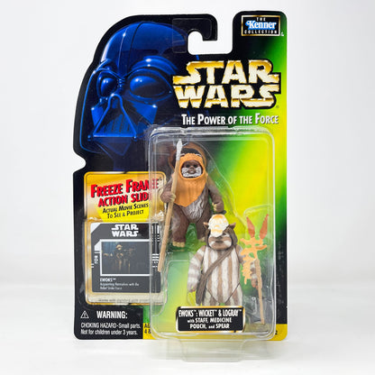 Vintage Hasbro Star Wars Mid MOC Ewoks: Wicket & Logray (with Staff, Medicine Pouch, and Spear)  – Hasbro Star Wars Power of the Force (1998)