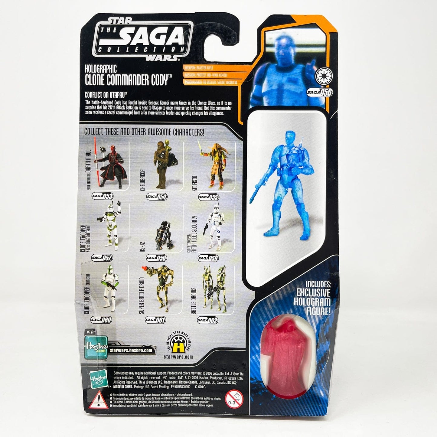 Vintage Hasbro Star Wars Mid MOC Holographic Clone Commander Cody #56 - Hasbro Saga Collection (2007)