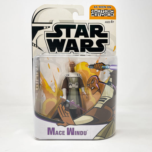 Vintage Hasbro Star Wars Mid MOC Mace Windu (2003) - Hasbro Tarkovsky Clone Wars Animated Figure MOC