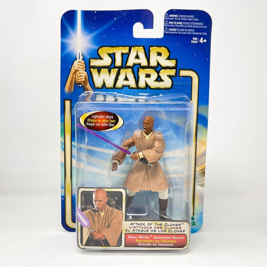 Vintage Hasbro Star Wars Mid MOC Mace Windu (Geonosian Rescue) #02-28 - Hasbro SAGA Series 3.75"