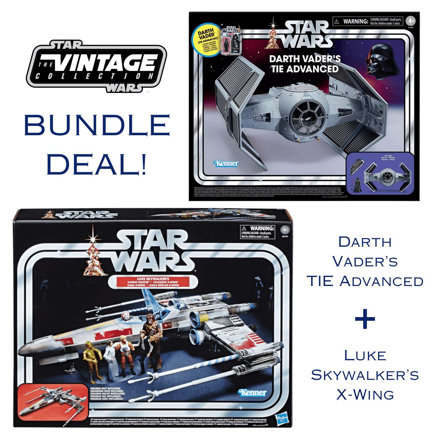 Vintage Hasbro Star Wars Mid Ships VC Luke's X-Wing & Vader's TIE Advanced Bundle - Hasbro Vintage Collection