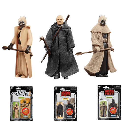 Vintage Hasbro Star Wars Retro Collection Bundle Deal: Tusken Raider, Tusken Warrior, Dune Sea Fett (BOBF) Set of 3 - 3.75" Hasbro Retro Collection