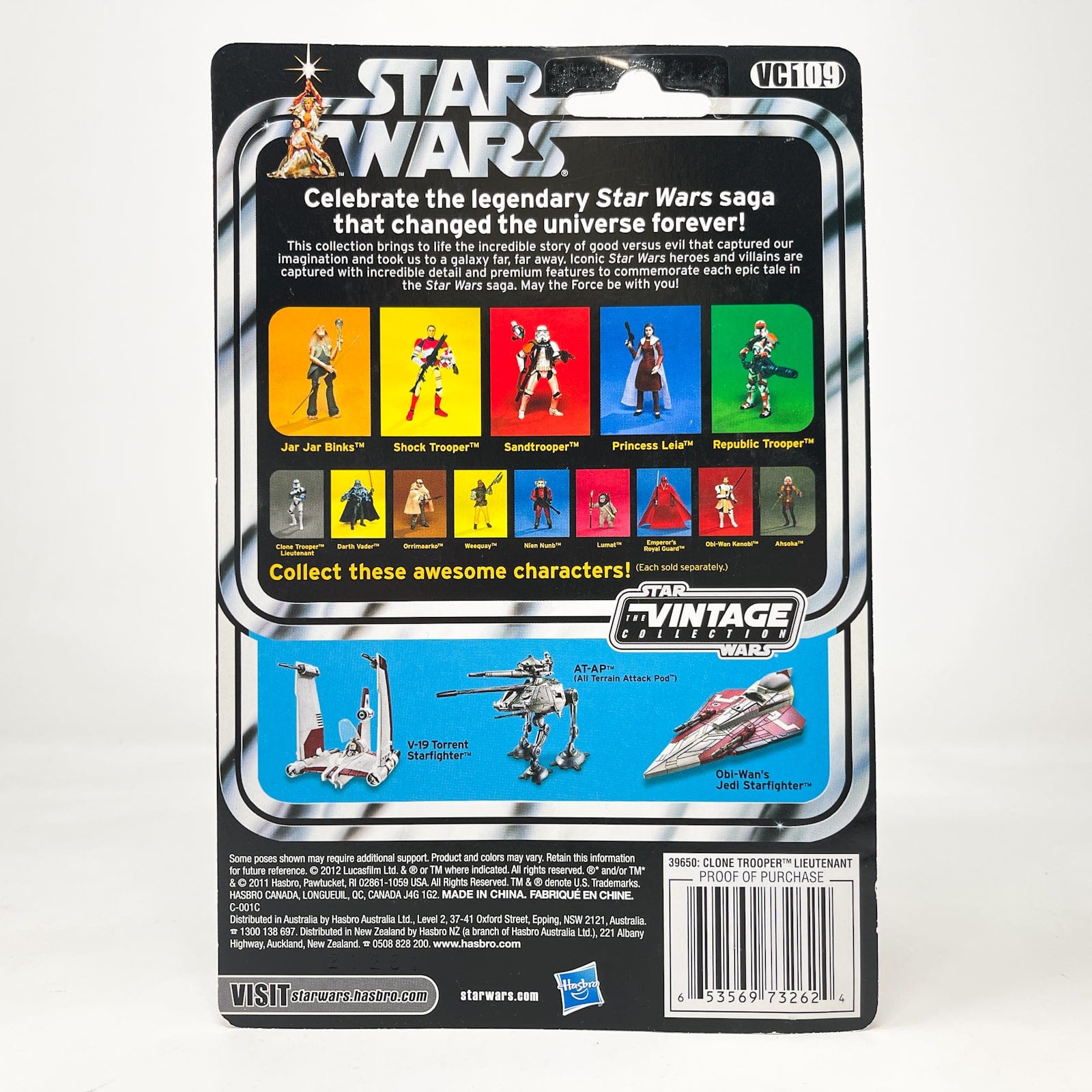 Vintage Hasbro Star Wars Vintage Collection Carded VC109 Clone Trooper Lieutenant - AOTC (2012) Unpunched - The Vintage Collection