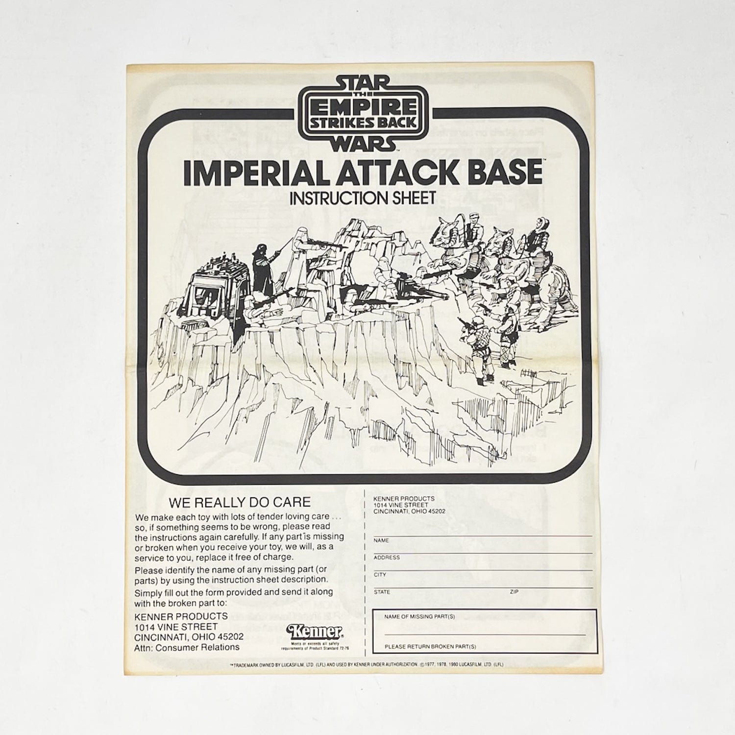 Vintage Kenner Star Wars Paper ESB Imperial Attack Base Instructions