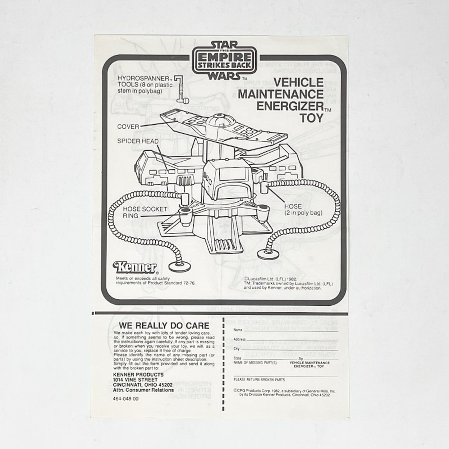 Vintage Kenner Star Wars Paper ESB & ROTJ Vehicle Maintenance Energizer Mini-Rig Instructions