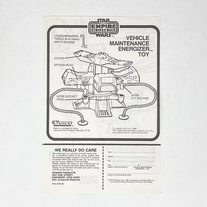 Vintage Kenner Star Wars Paper ESB & ROTJ Vehicle Maintenance Energizer Mini-Rig Instructions