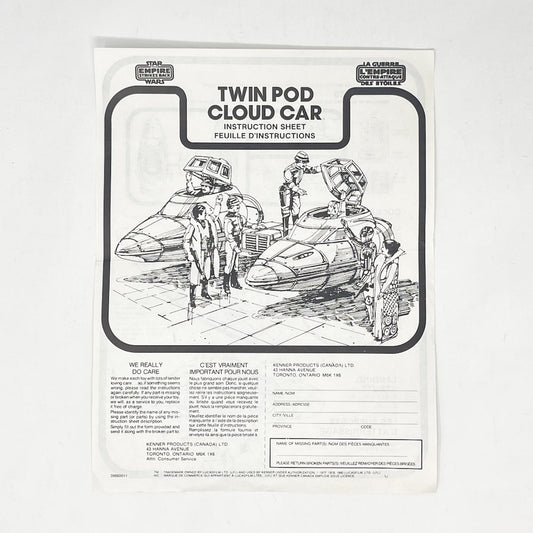Vintage Kenner Star Wars Paper ESB Twin Pod Cloud Car Instructions - Kenner Canada