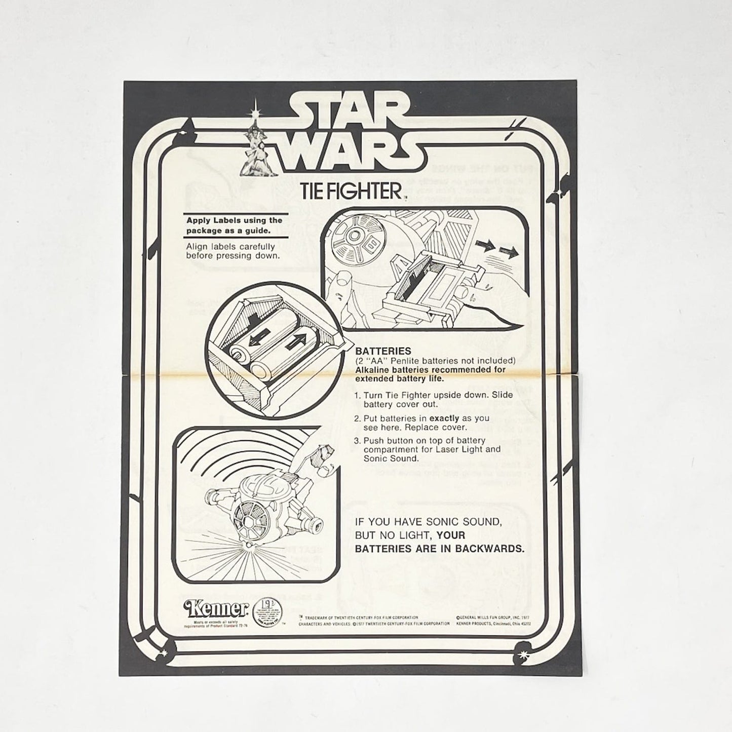 Vintage Kenner Star Wars Paper Star Wars TIE Fighter Instructions