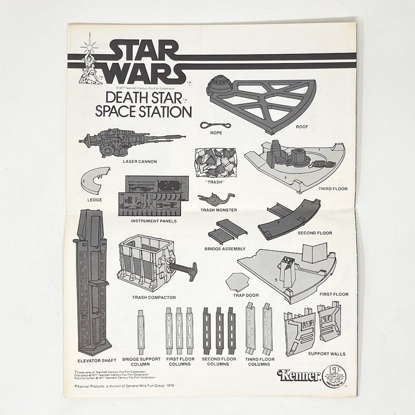 Vintage Kenner Star Wars Paper SW Death Star Space Station Instructions