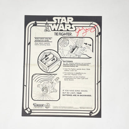 Vintage Kenner Star Wars Paper Swearingen Autographed TIE Fighter Instructions Kenner