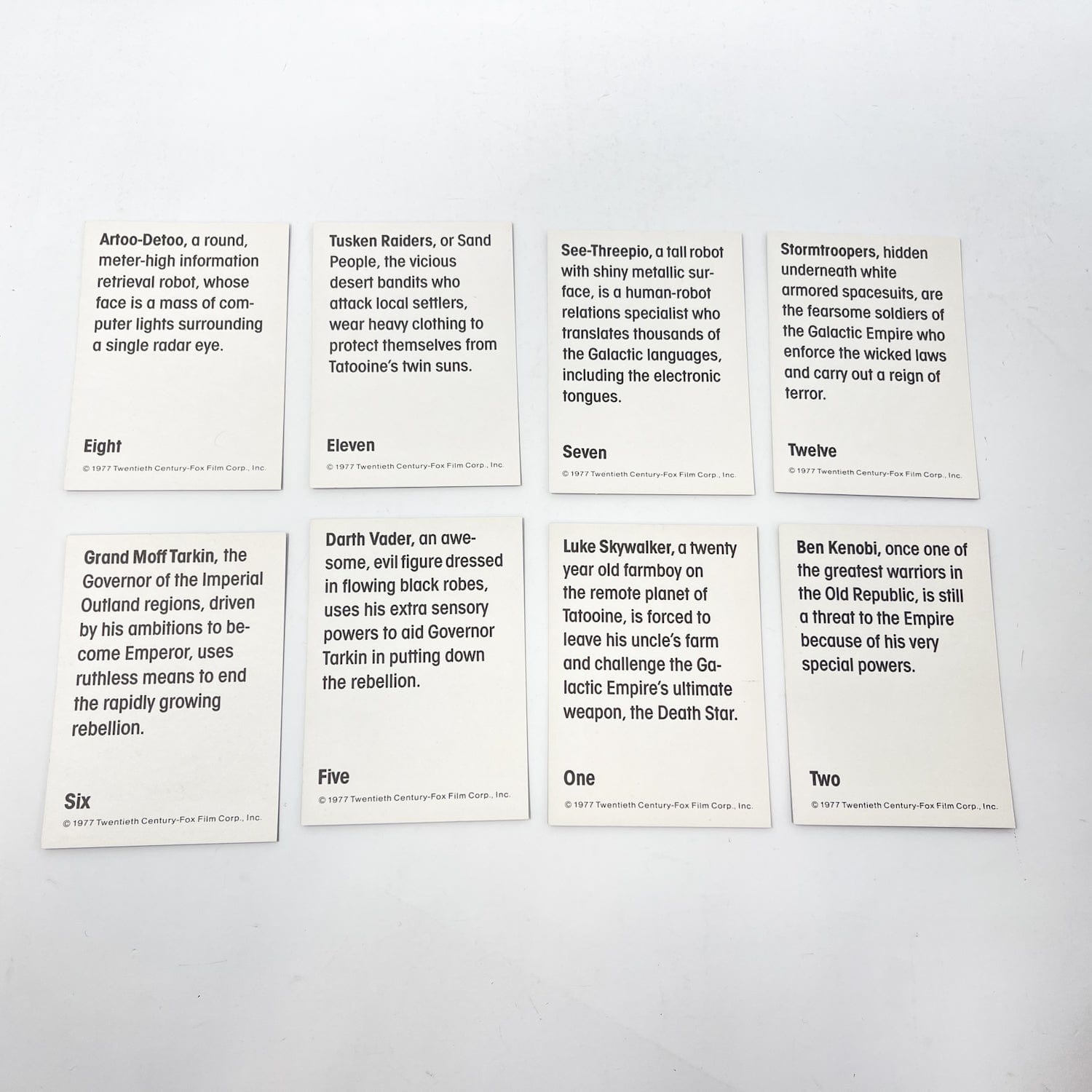 Vintage Wonder Bread Star Wars Non-Toy Wonder Bread Trading Cards - Complete Set of 16