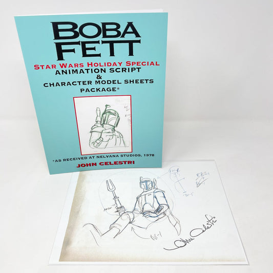 Vintage 4th Moon Toys Star Wars Supplies Celestri Holiday Special Book & Boba Fett Print - Both Autographed