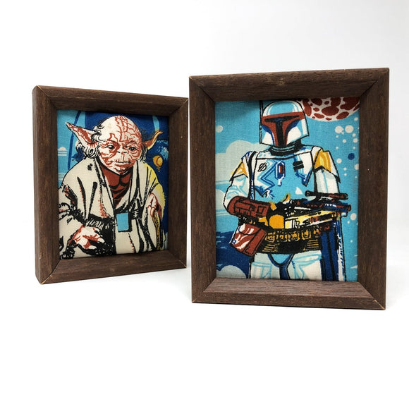 Vintage Bootleg Star Wars Non-Toy Framed Boba Fett and Yoda Pillowcases - Home Made