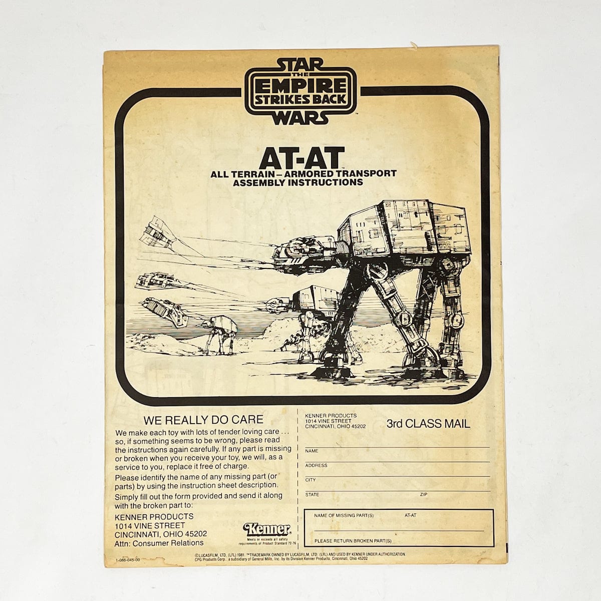 Vintage Kenner Star Wars Paper ESB AT-AT Instructions