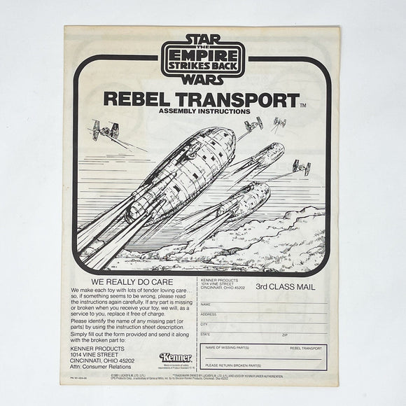 Vintage Kenner Star Wars Paper ESB Rebel Transport Instructions