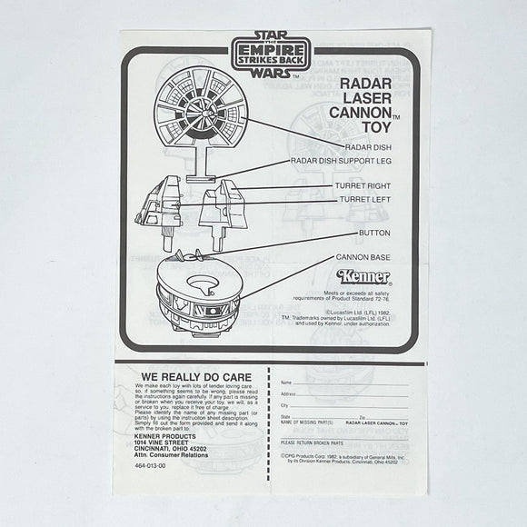 Vintage Kenner Star Wars Paper ESB & ROTJ Radar Laser Cannon Mini-Rig Instructions