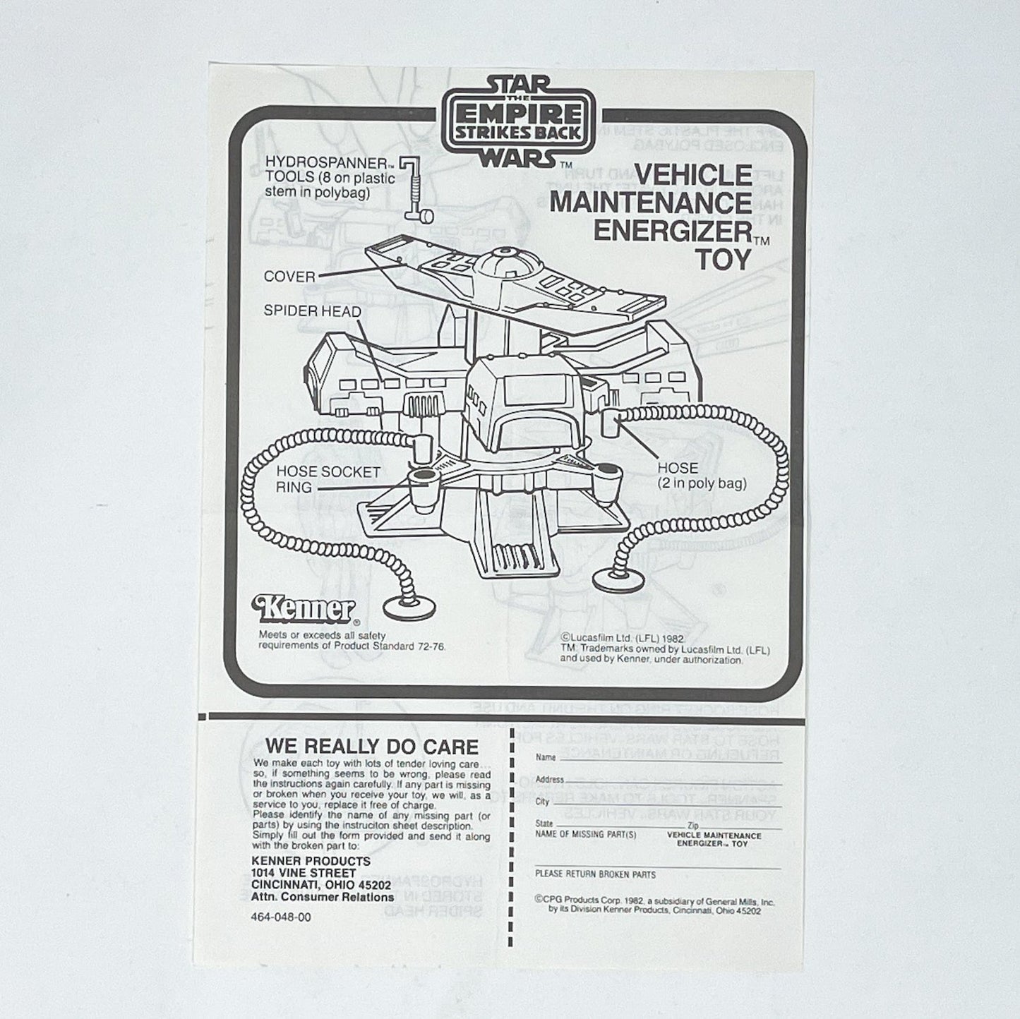 Vintage Kenner Star Wars Paper ESB & ROTJ Vehicle Maintenance Energizer Mini-Rig Instructions