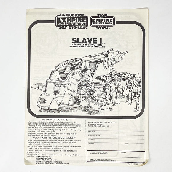 Vintage Kenner Star Wars Paper ESB Slave I Instructions - Kenner Canada