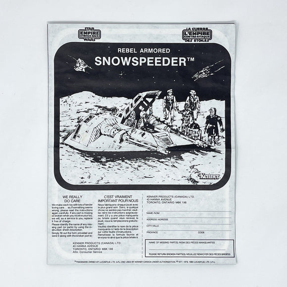 Vintage Kenner Star Wars Paper ESB Snowspeeder Instructions - Kenner Canada