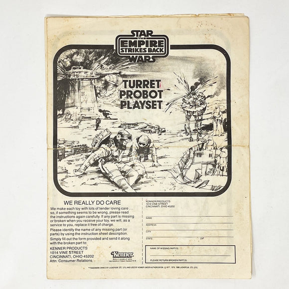 Vintage Kenner Star Wars Paper ESB Turret Probot Playset Instructions