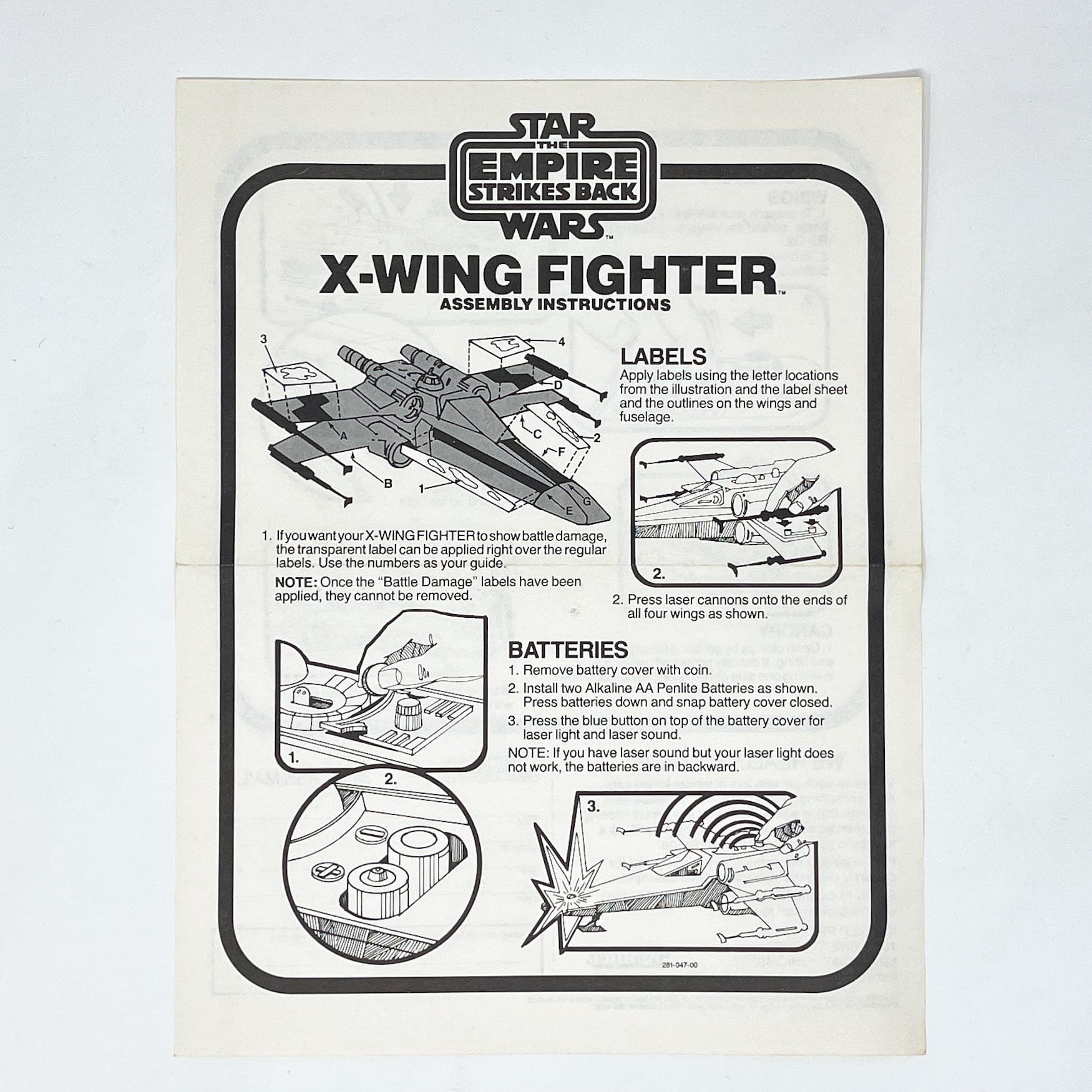 Vintage Kenner Star Wars Paper ESB X-Wing Instructions