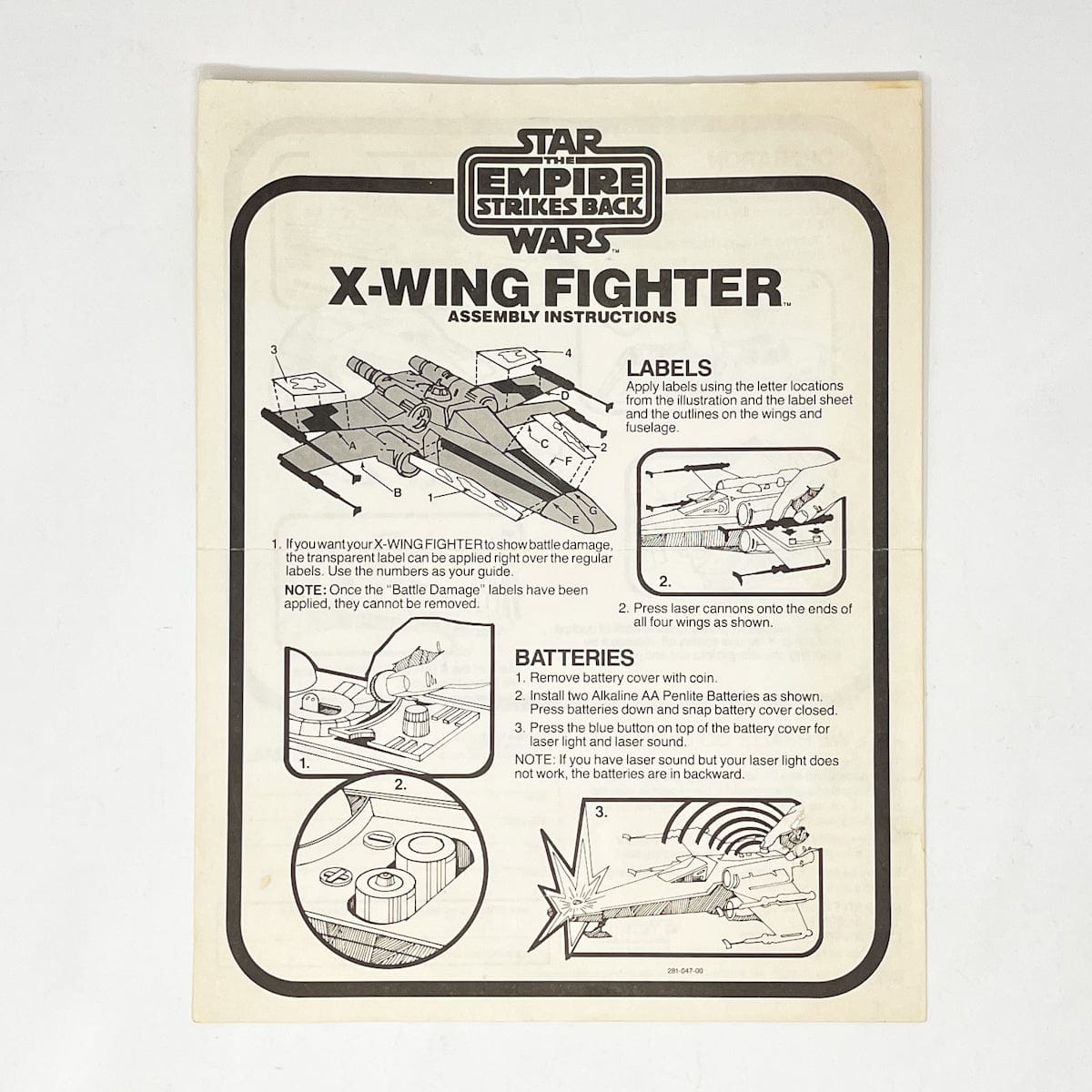 Vintage Kenner Star Wars Paper ESB X-Wing Instructions