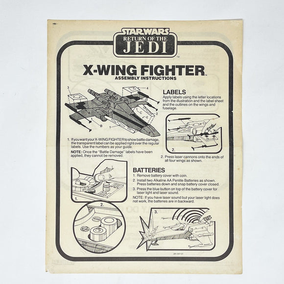 Vintage Kenner Star Wars Paper ROTJ X-Wing Instructions