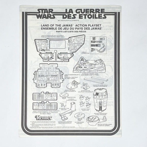 Vintage Kenner Star Wars Paper Star Wars Land of the Jawas Playset Instructions - Kenner Canada
