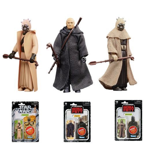 Bundle Deal: Tusken Raider, Tusken Warrior, Dune Sea Fett (BOBF) Set of 3 - 3.75" Hasbro Retro Collection