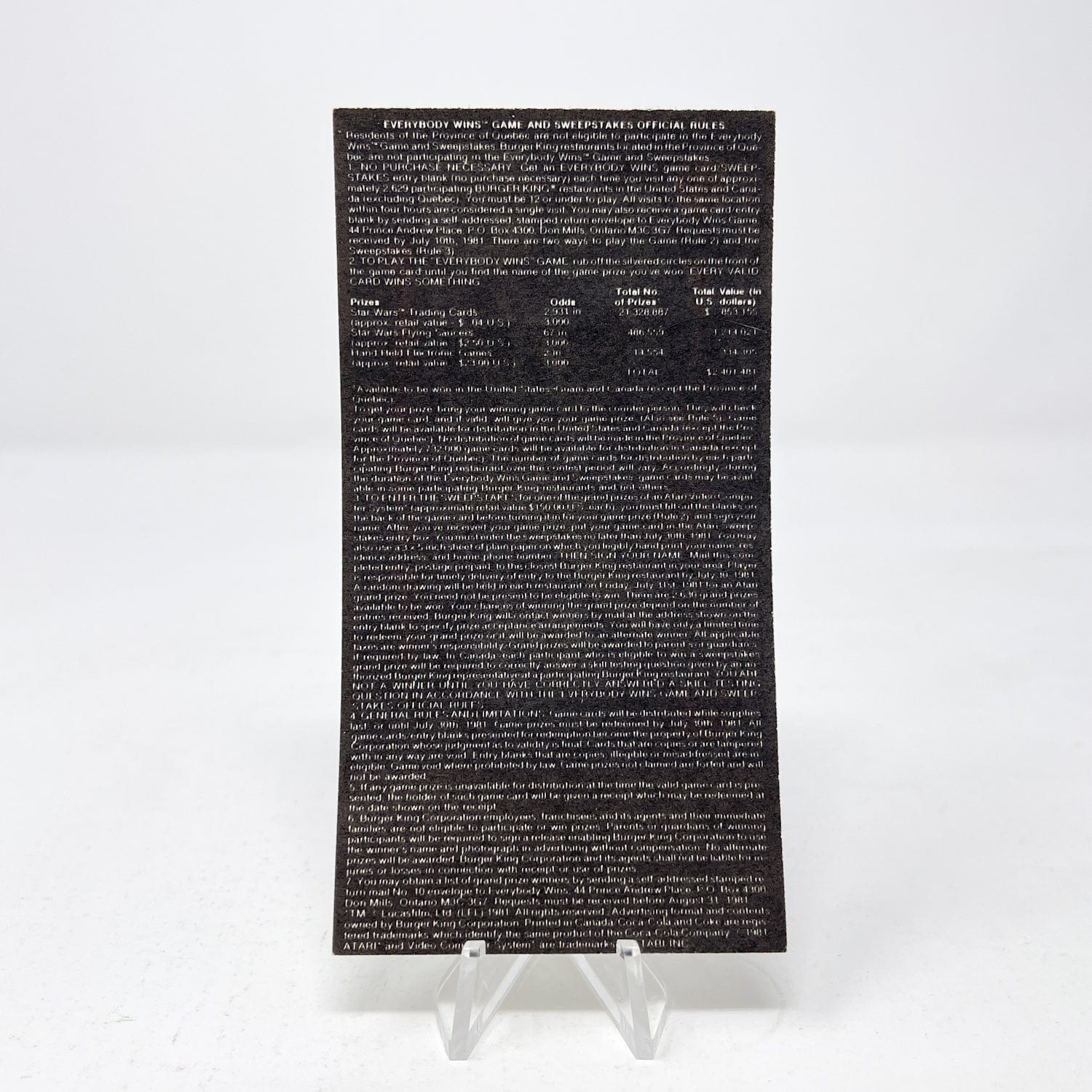 Vintage Burger King Star Wars Non-Toy Burger King CANADA Everyone Wins Scratch Cards (1981)