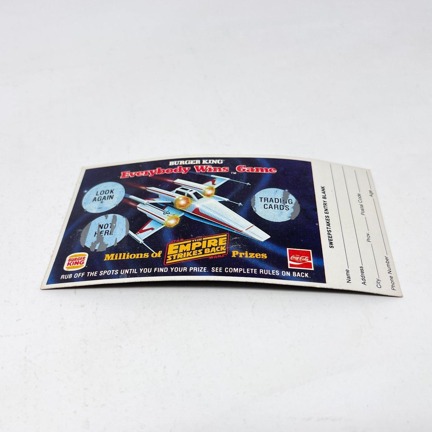 Vintage Burger King Star Wars Non-Toy Burger King CANADA Everyone Wins Scratch Cards (1981)