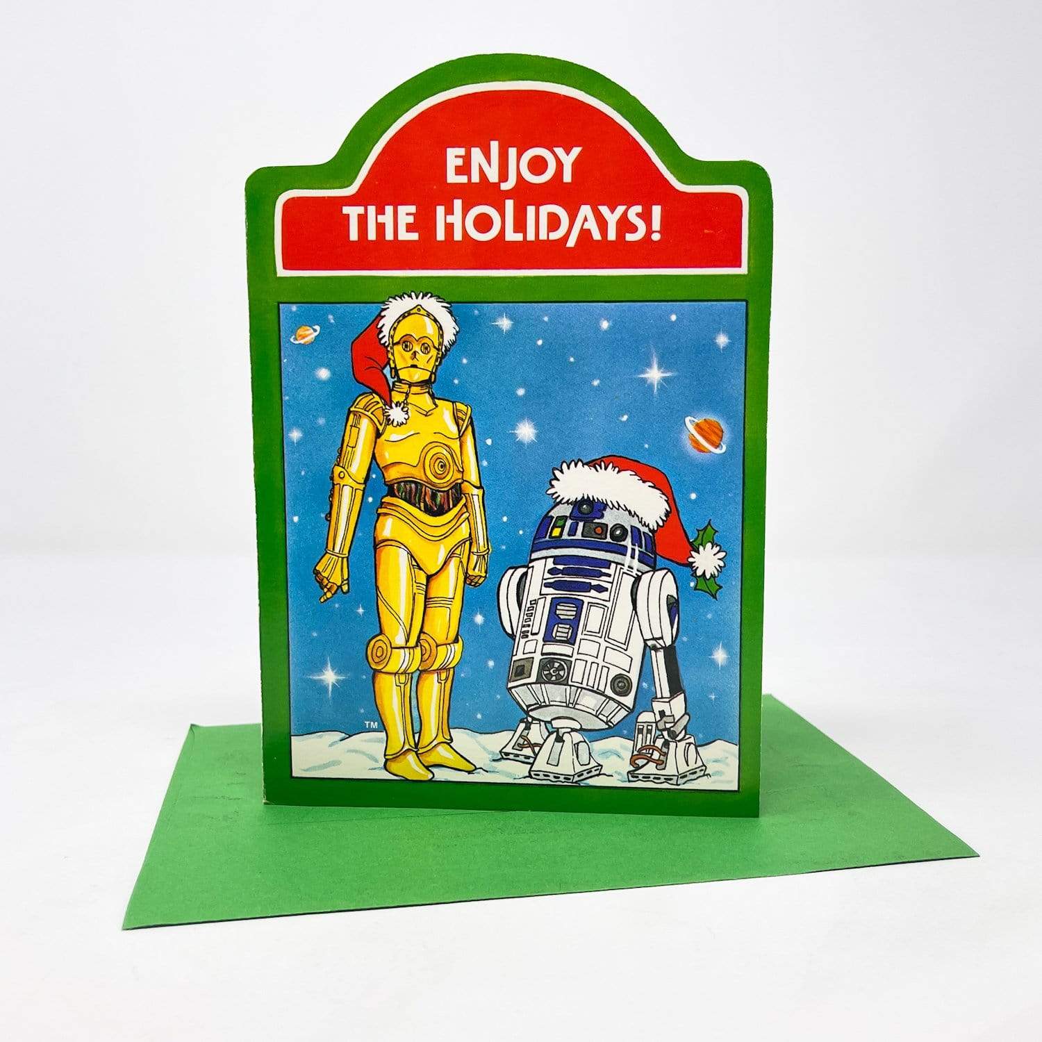Vintage Star Wars R2 C-3PO Christmas Greeting Card by Drawing