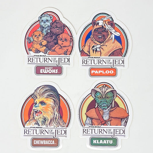 Vintage Fun Products Star Wars Non-Toy UK ROTJ Stickers - Baby Ewoks, Paploo, Chewbacca & Klaatu